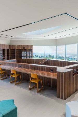 Furnier und Bücher harmonieren perfekt. (Foto: MAB Möbel AG/720° Architekten) Furnier und Bücher harmonieren perfekt. (Foto: MAB Möbel AG/720° Architekten)